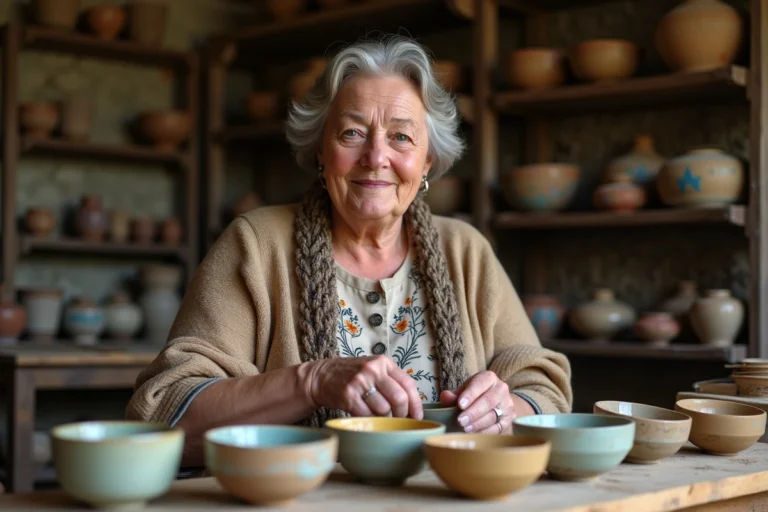 Femme bretonne artisanant des bols en céramique dans son atelier