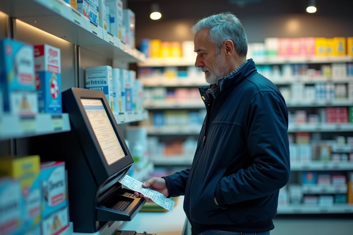 Homme utilisant une borne de validation de ticket Euromillions dans un bureau de tabac français