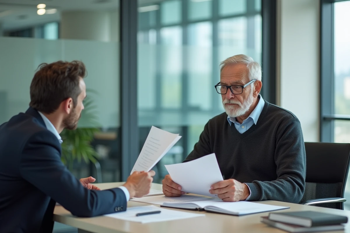 Homme discutant avec un conseiller en retraite dans un bureau moderne