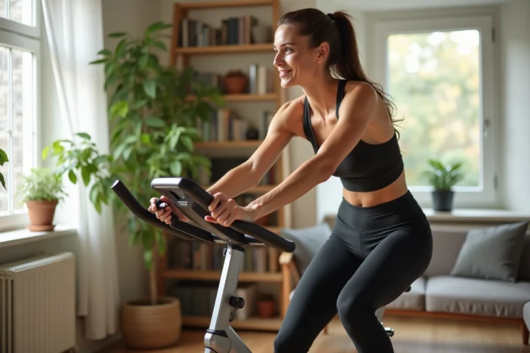 Femme sportive en salle de sport à la maison