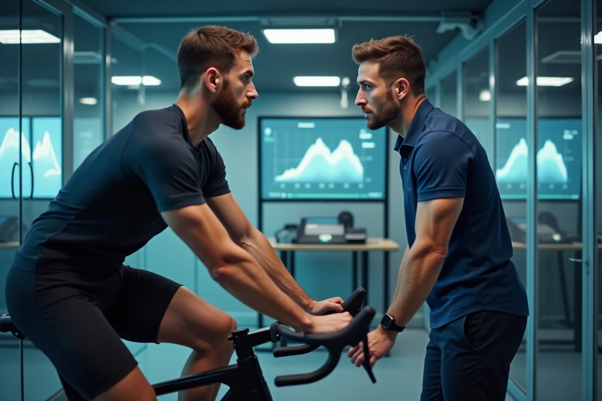 scientifique sportif surveillant cycliste en laboratoire