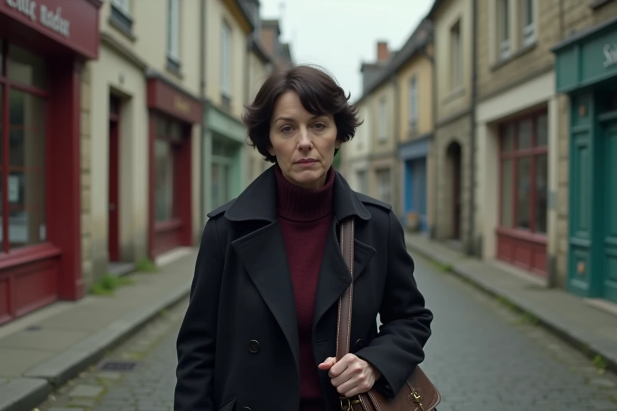 Sophie Hébrard marchant dans une rue de province française évoquant ses origines et son parcours
